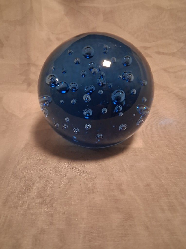 Vintage Blue Art Glass Peprweight