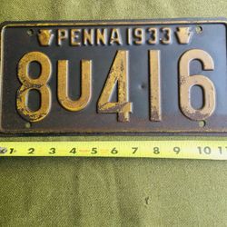 Vintage 1933 Pennsylvania tag