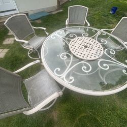 Metal Patio Dining Set w/ Glass Table & 4 Chairs