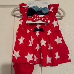 Carters newborn dress diaper cover and headbands 4th of July
