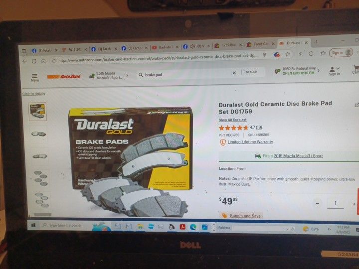 Mazda 3 Front Brake Pads 2014 2015 2016 2017 2018