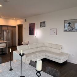 Custom White Leather L-Shaped Sectional – Full-Grain Leather – Excellent Condition 