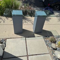 Glass Table with Solid Wood Blocks 58.5”x18” (Silver Lake)