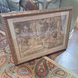 FRAMED ANTIQUE HAND WOVEN TAPESTRY  - MADE IN BELGIUM 