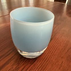 Glassybaby Welcome w/ sticker + trisk Light Blue Handblown Glass Candle Holder