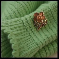 Gold plated Pink and Green enameled and Crystal lapel pin brooch