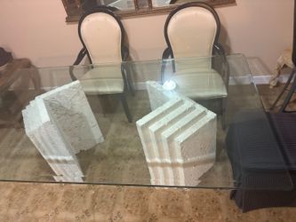 Glass Top Dining Table w/Coral Base + 6- Chairs