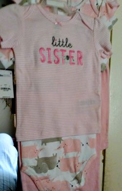 Brand New Baby Girls Carter's 3 Piece Little Sister Outfit Set