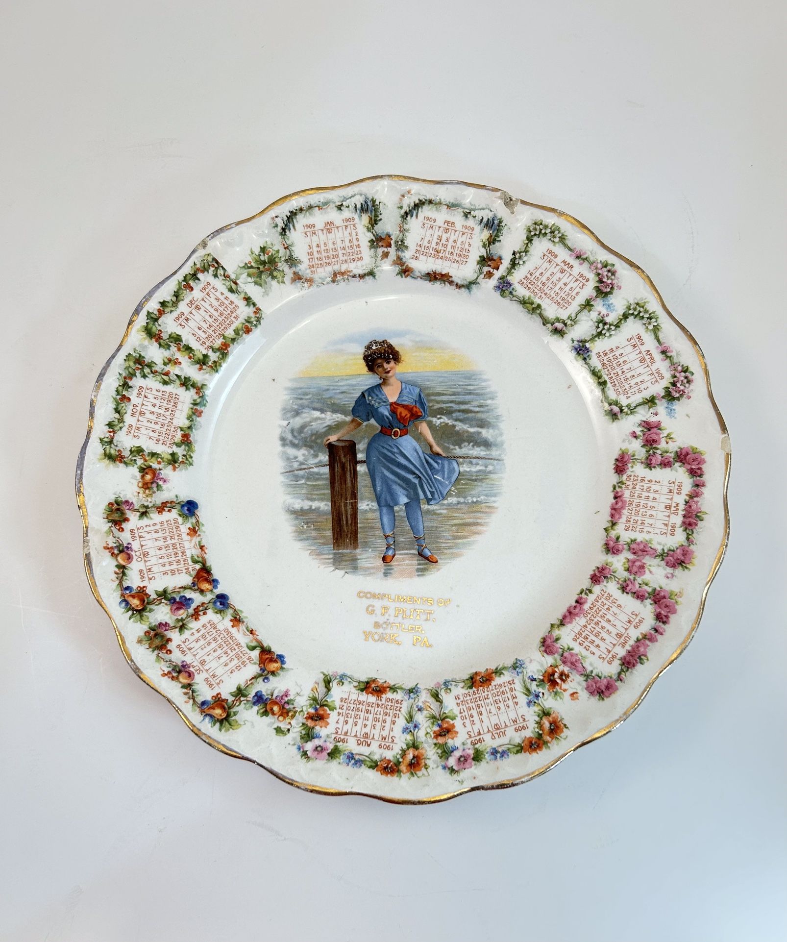 Antique 1909 Calendar China Plate