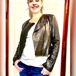 J Brand Black Leather Cropped Moto Jacket sz S/M