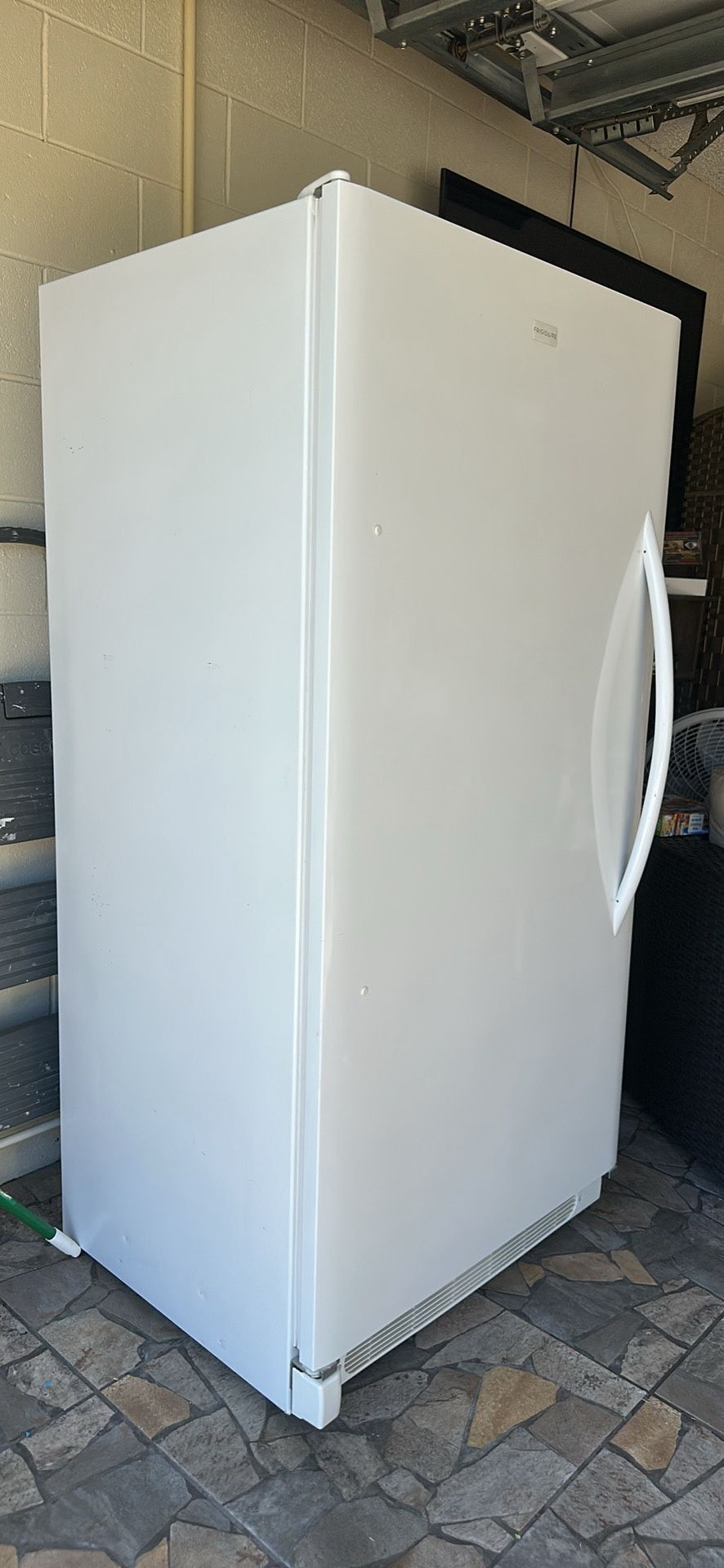 “Frigidaire upright freezer, super clean and works 100%. H65.5 in W32 in D26.5 in