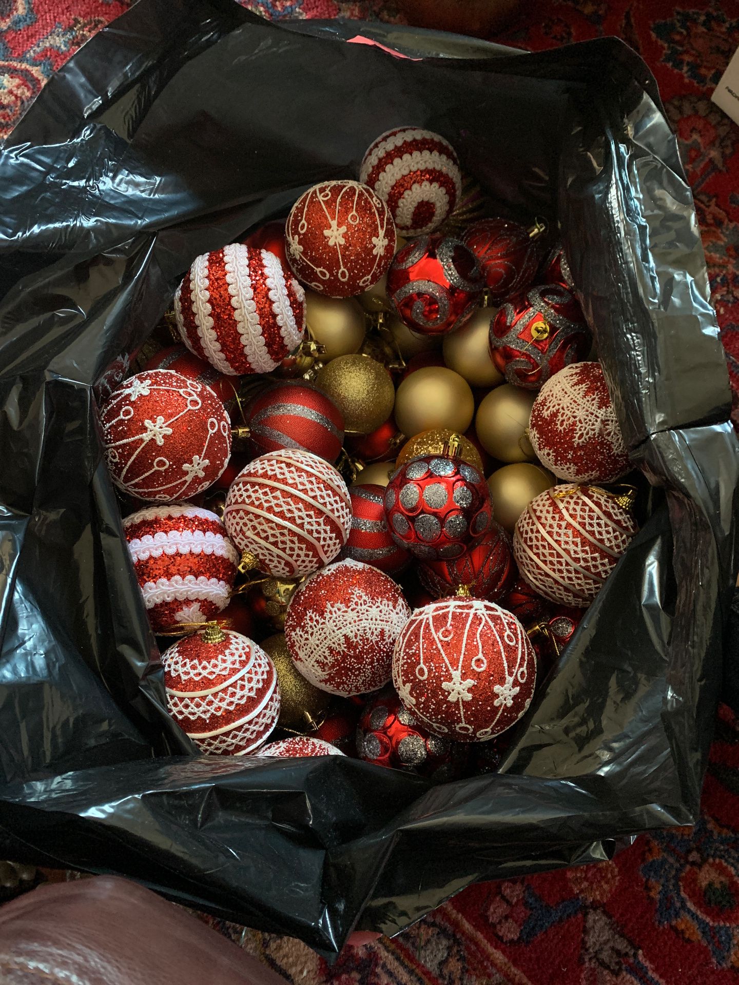 Large assortment of Christmas ornaments .