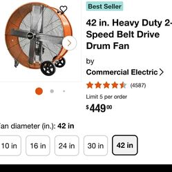 42 in heavy duty 2 speed belt drive drum fan turns on but does not spin, just goes