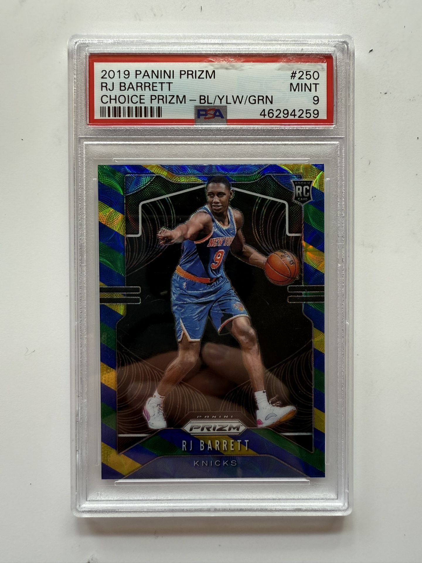 RJ Barrett PSA 9 2019-20 Panini Prizm Blue Yellow Green Choice Rookie RC #250