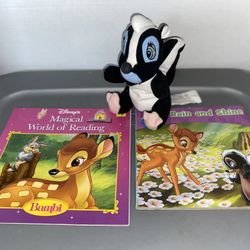 Disney Bambi Books With Plush Flower The Skunk 