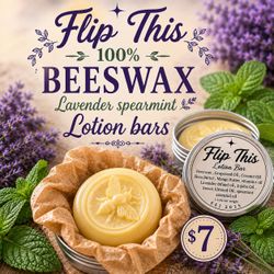 Homemade 100% Beeswax Lotion Bar Lavender Spearmint 1.3 oz Natural Body Moisturizer
Handmade 1.3 oz lotion bar made with organic ingredients including