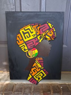 African Woman Silhouette Mixed Media Wall Art
