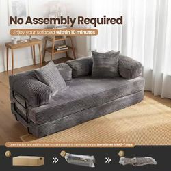 Gray Corduroy King Size Convertible Sleeper Loveseat Lounge Modular Folding Sofa Bed with Pillow