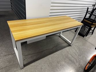 Wood Top Desk with White Metal Frame