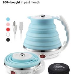 Silicone Travel Foldable Electric Kettle Boil Dry Protection Portable with Dual Voltage and Separable Power Cord,555ML 110-220V US Plug