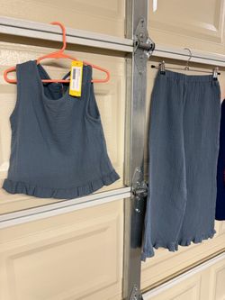 Girls Blue Gauze Ruffle Top and pants Set