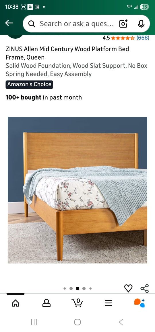 ZINUS Allen Mid Century Wood Platform Bed Frame, Solid Wood Foundation, King
No Box Spring Needed, Wood Slat Support, Easy Assembly