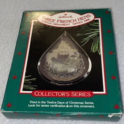 Hallmark Three French Hens Acrylic Christmas Ornament NRFB New 1986 3rd in Twelve Days of Christmas Series