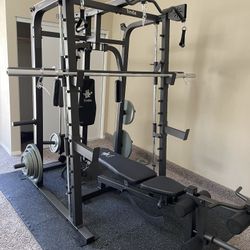 Vesta Fitness Smith Machine 2001 w/Bench Attachment | 230lb Bumpers Weights | 7ft Olympic Bar | Fitness | Gym Equipment | FREE DELIVERY 🚚 