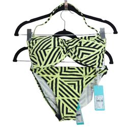 Seafolly Australia Women's Bikini Twist Bandeau Splice Green Chevron 
