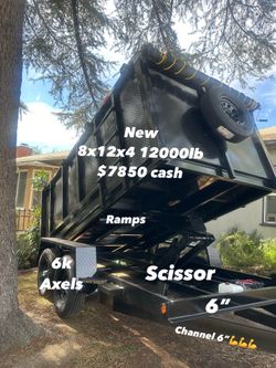 Dump trailer 8x12x4 12000lb $7495 cash scissor/ramps