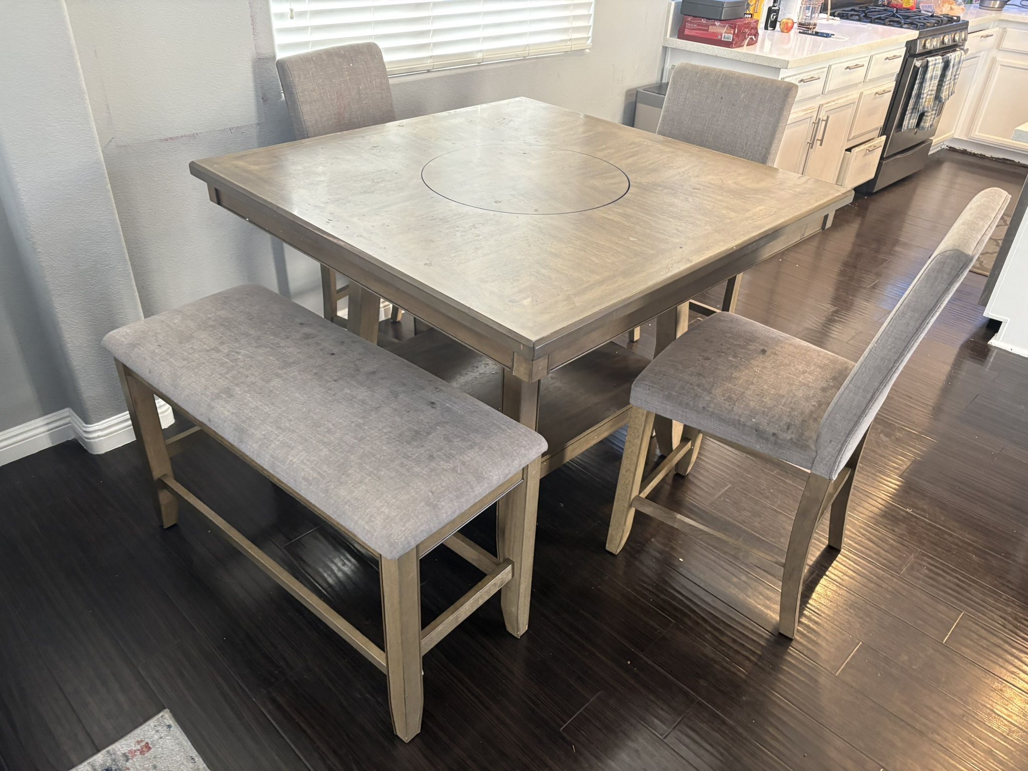 Dining Room / Kitchen table Set With Chairs, Bench and Rotating center