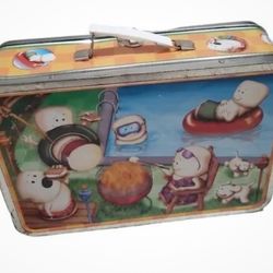 Vintage camp Smores tin lunchbox large Cute! 13 x 9 x 4 aluminum
