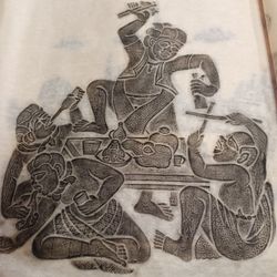 Black 2-And White Bankok Temple Rubbings On rice Paper Unframed 