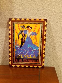 Decorative Wood Plaque With Spanish Dancers