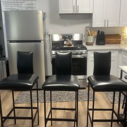 3 Tall, Black Leather Bar Chairs