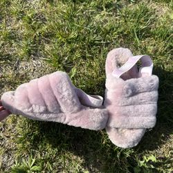 Ugg Pink Fuzzy Slip Ons