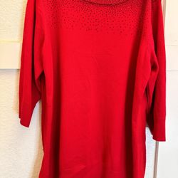 Cable & Gauge| Women Sweater Blouse | Red With Black Bead| 1X