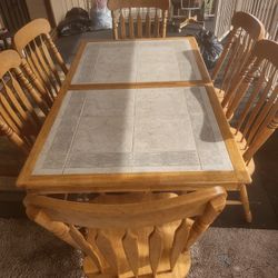 Wood Kitchen Table w/ Tile Inlay