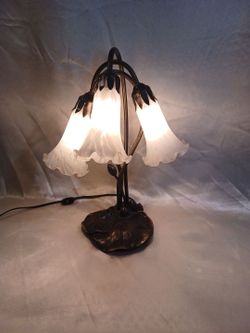 Inner-twined Bronze Toned Lilies Table Lamp with Sculpted glass Shades