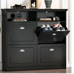 Shoe Cabinet With Storage And Enter Table Color Black 