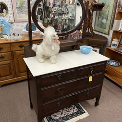 Antique Dresser w/ White Top & Mirror