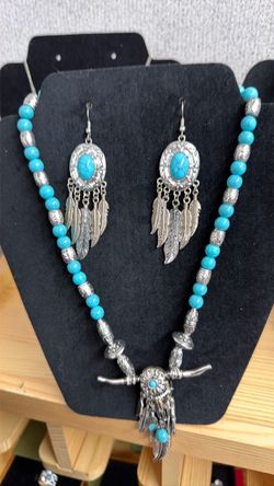 Turquoise Bead Necklace and Earring Set