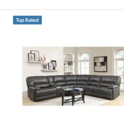 Leather Sectional Black 
