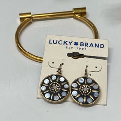 Lucky Brand Gold-Tone Hammered Mother-of- Pearl Circle Drop Earrings & Bracelet