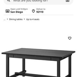 Expandable IKEA Dining Table Black Plus 4 Metal Chairs