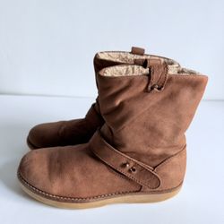 Zara Girls Tan Faux Leather Lined Winter Boots Size 32 Cozy Warm Casual Shoes
