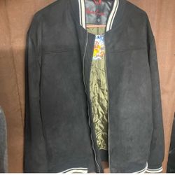 Men's Faux Leather Suede Bomber Jacket XL 
