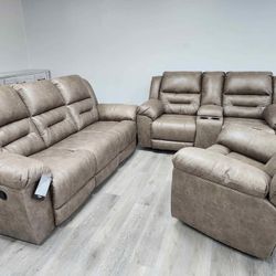 NEW 🚥 $20 Down Payment Finance 🚥Hazen Brown 3 Piece Living Room Set ▪️ Sofa & Loveseat  & Recliner
