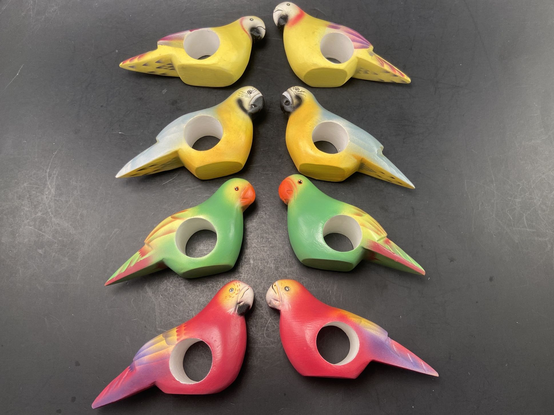 NEW In PackageLot Of 8 Wooden Tropical Birds Napkin Ring Holders—Beach, Luau, Parrot, Poolside Decor