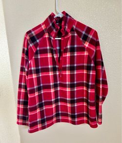 Eddie Bauer Women's Plaid 1/4 Zip Fleece Pullover - L